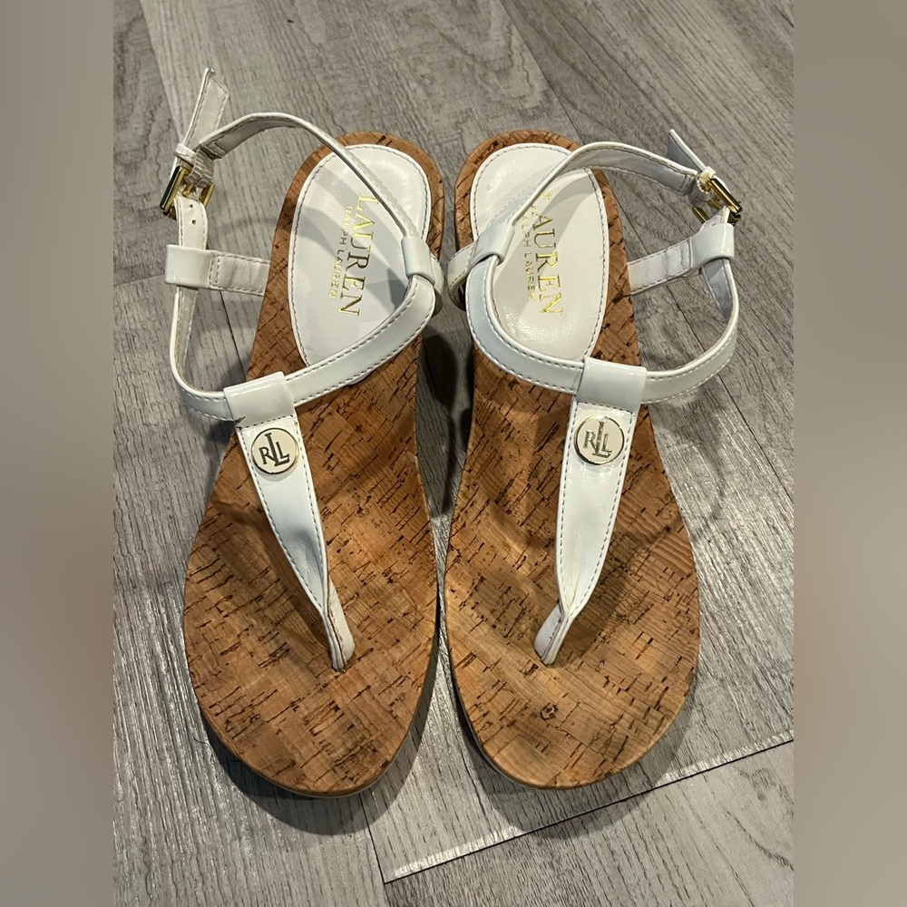 Lauren Ralph Lauren White Sandals T-Strap Design